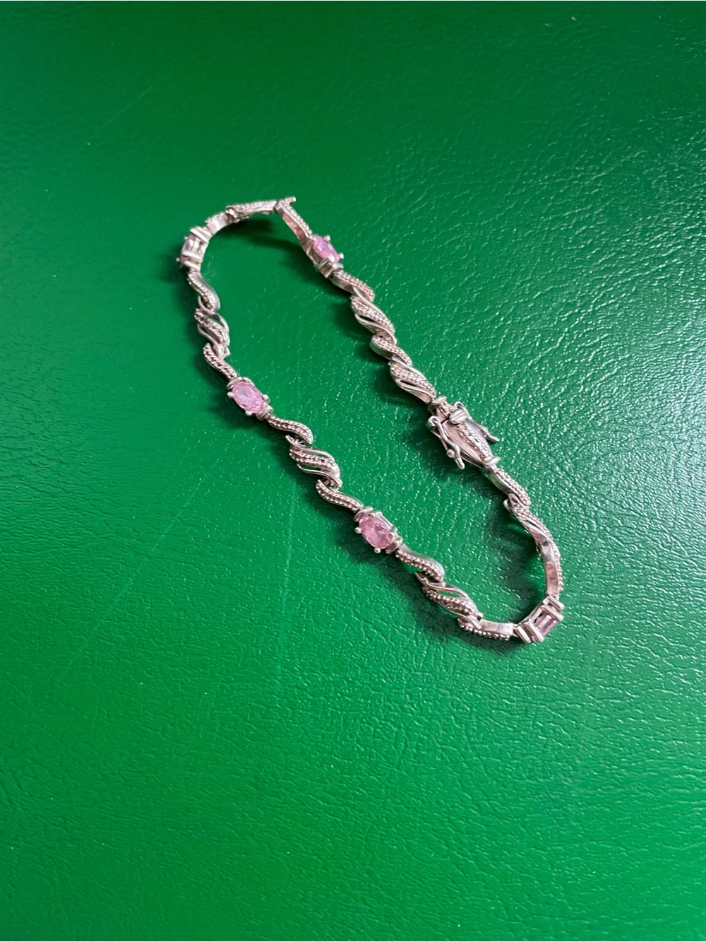 Sterling Silver .925 Bracelet Pink Gem Stones/Crystals with Clasp 8 Inches